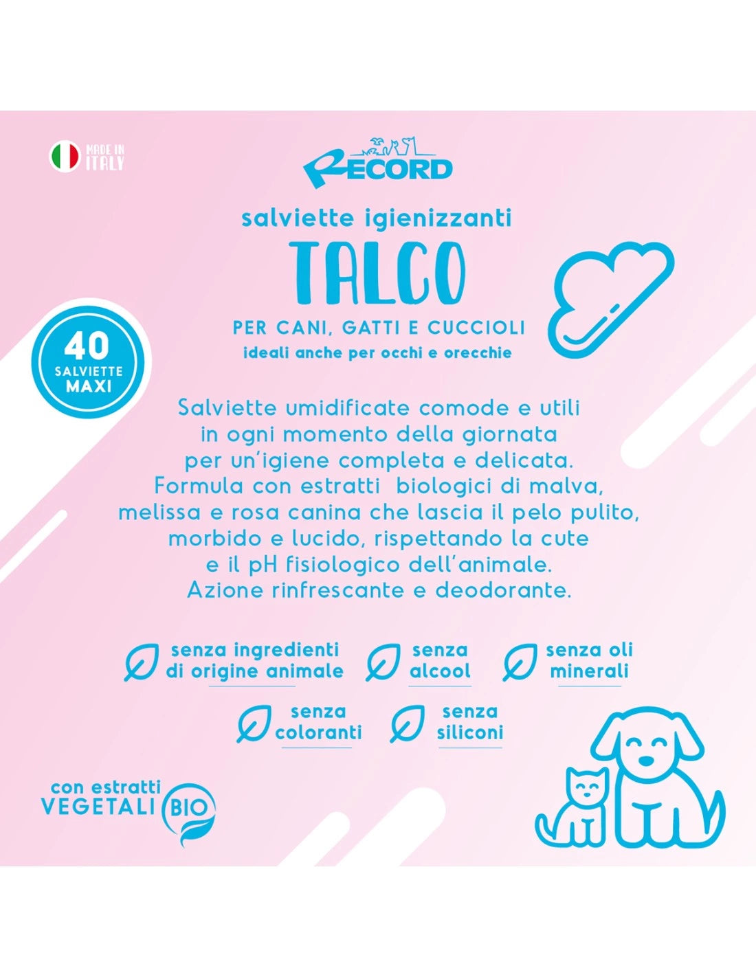 Salviette igienizzanti cani e gatti 40 pezzi
