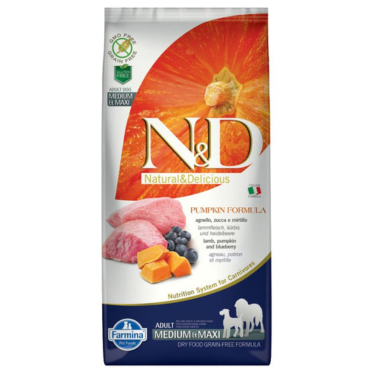 Farmina N&D Grain Free Pumpkin Adult Medium/Maxi Agnello, Zucca e Mirtillo
